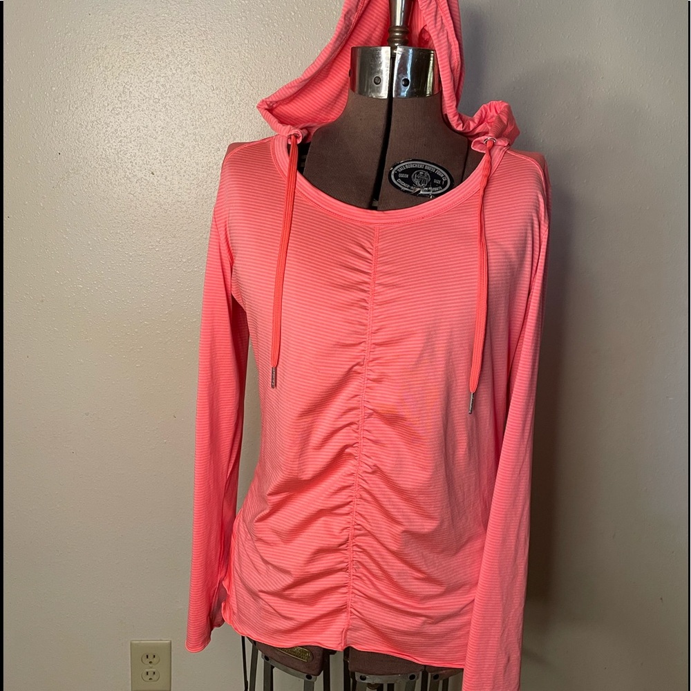 Calvin Klein Performance Quick Dry 2 tone coral hooded shirt with drawstring